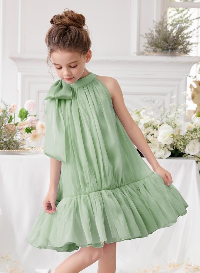 Take Two Girls Green Organza Bow Detail Ruffle Hem Dress - Image 5